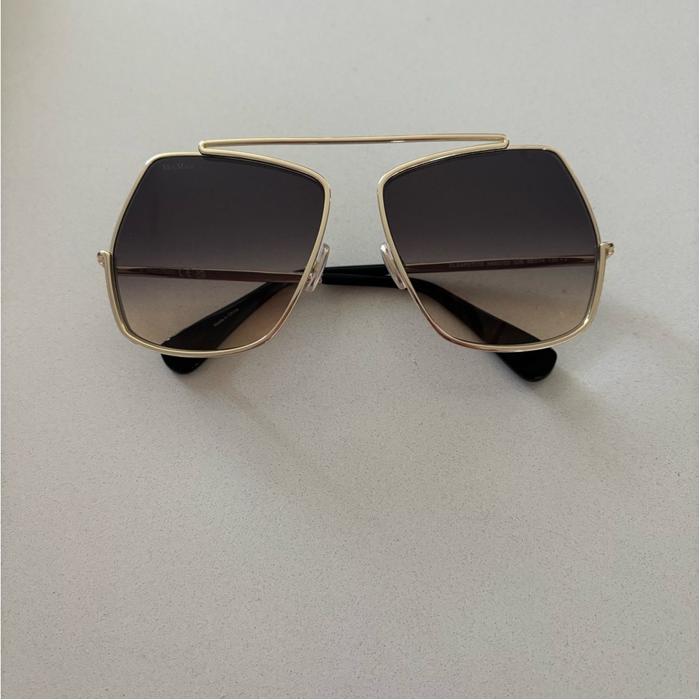 Max Mara Geometric Gold Frame Sunglasses with Gradient Smoke Lenses